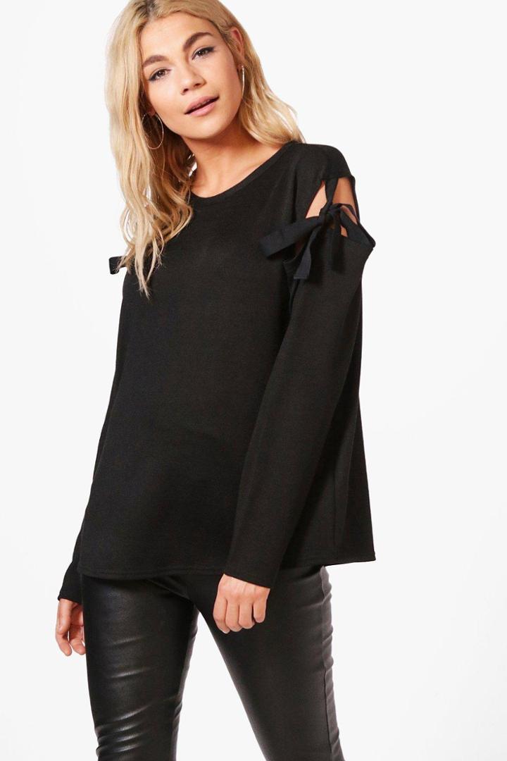 Boohoo Melissa Lace Up Sleeve Jumper Black