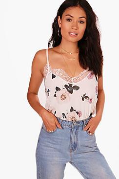 Boohoo Alice Floral Lace Trim Cami Top