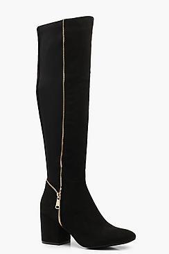 Boohoo Block Heel Zip Trim Knee Boots