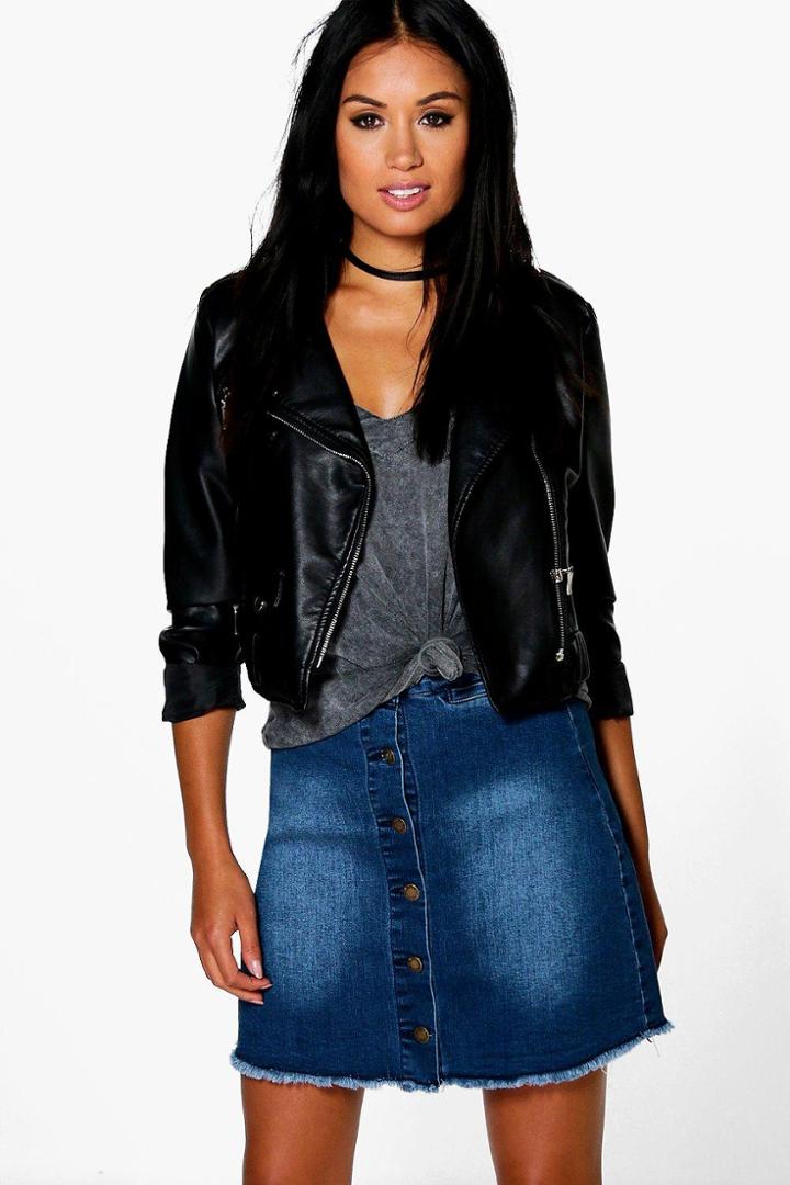Boohoo Eva Button Through Indigo Denim Skirt Indigo