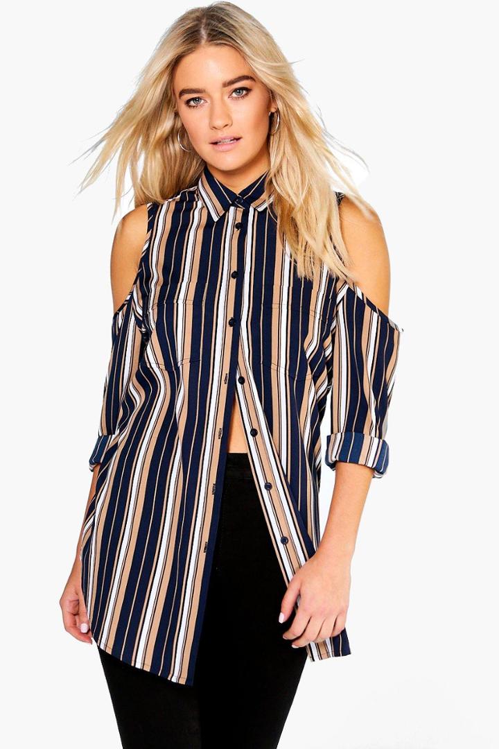 Boohoo Bonnie Stripe Split Back Woven Shirt Multi