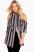 Boohoo Bonnie Stripe Split Back Woven Shirt Multi