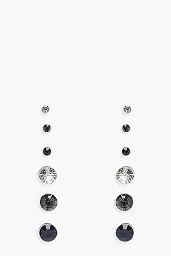 Boohoo Mixed Size Diamante Stud 6 Pck Earrings