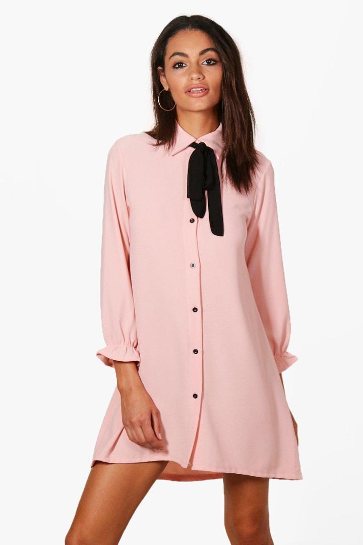 Boohoo Freya Woven Scarf Shirt Dress Pink