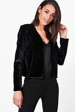 Boohoo Zoe Velvet Edge To Edge Jacket