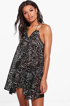 Boohoo Elise Mono Pineapple Swing Beach Dress