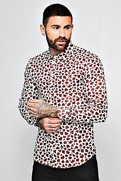 Boohoo Cow Print Long Sleeve Shirt