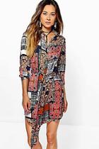 Boohoo Zahiah Patchwork Print Shirt Dress