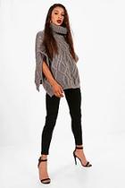 Boohoo Evie Cable Knit Roll Neck Poncho