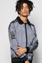 Boohoo Badged Harrington Jacket With Borg Collar Charcoal