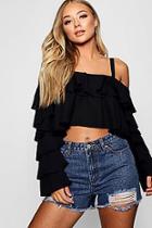 Boohoo Maria Woven Tiered Ruffle Crop