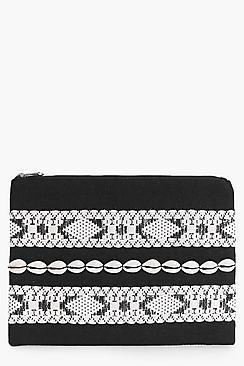 Boohoo Esther Mono Aztec Shell Detail Clutch