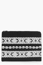 Boohoo Esther Mono Aztec Shell Detail Clutch