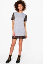 Boohoo Annie Airtex Detail Fine Knit Dress Grey