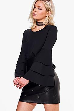 Boohoo Eve Double Frill Sleeve Top