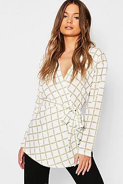 Boohoo Chain Print Wrap Tie Top