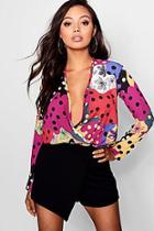 Boohoo Petite 80s Print Wrap Blouse