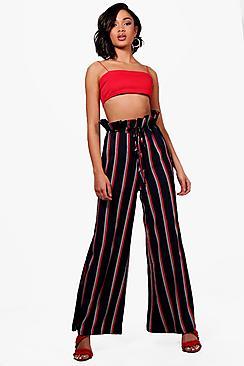 Boohoo Hallie Premium Stripe Wide Leg Trouser