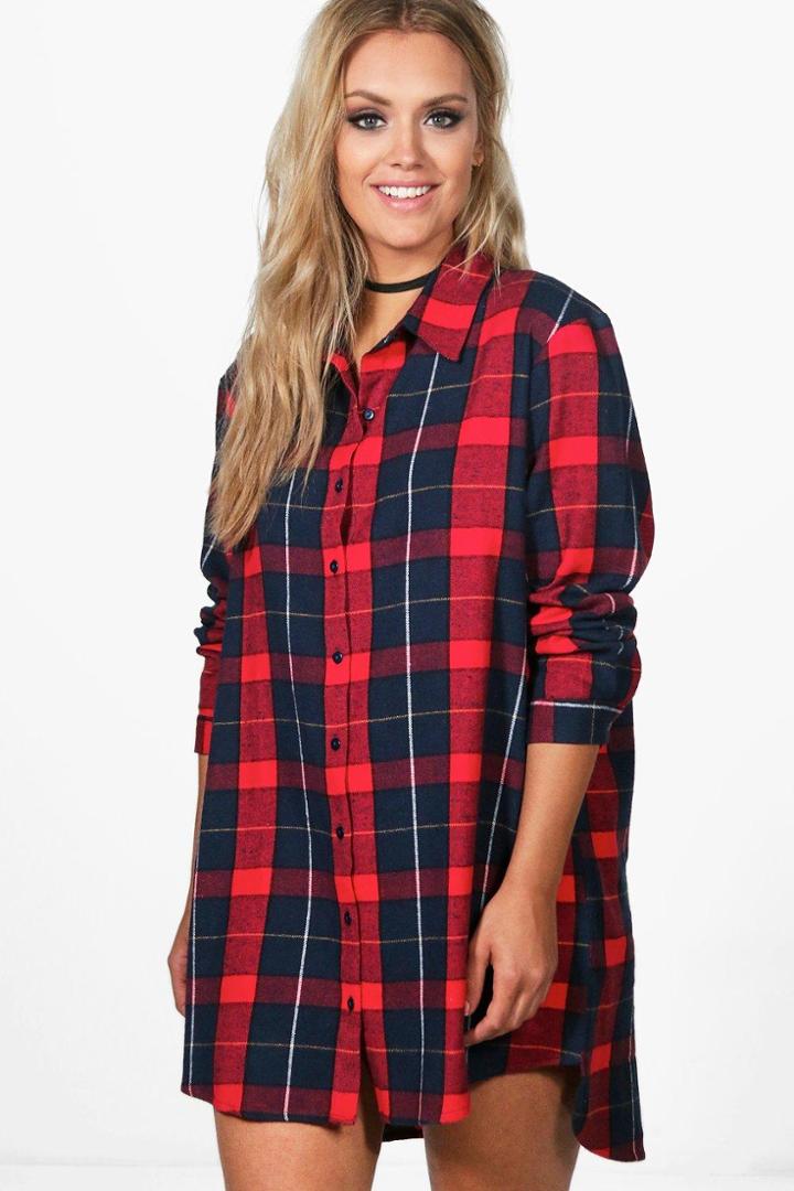 Boohoo Plus Paige Checked Oversize Shirt Dress Multi