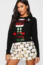 Boohoo Christmas Elf Gin Sequin Jumper With Pom Poms