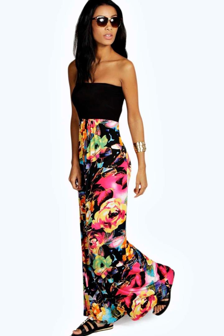 Boohoo Freya Floral Bandeau Maxi Dress Multi