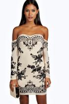 Boohoo Boutique Eva Embellished Off Shoulder Dress Black