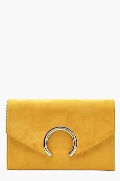 Boohoo Suedette Large Ring Clutch And Chain