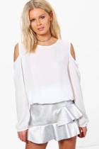 Boohoo Charlotte Cold Shoulder Woven Top White