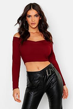 Boohoo Rib Bardot Crop Top