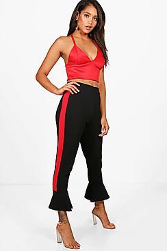 Boohoo Lorraine Ruffle Hem Sports Stripe Leggings
