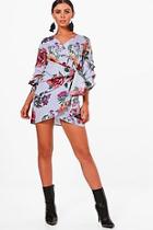 Boohoo Petite Milly Stripe And Floral Wrap Dress