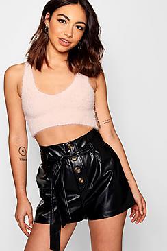 Boohoo Horn Button Front Pu Shorts