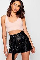 Boohoo Horn Button Front Pu Shorts