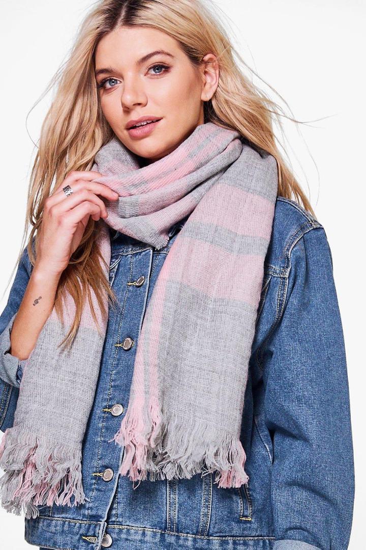 Boohoo Matilda Preppy Oversized Check Scarf Pink