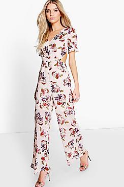 Boohoo Sophia Bohemian Floral Cut Side Jumpsuit