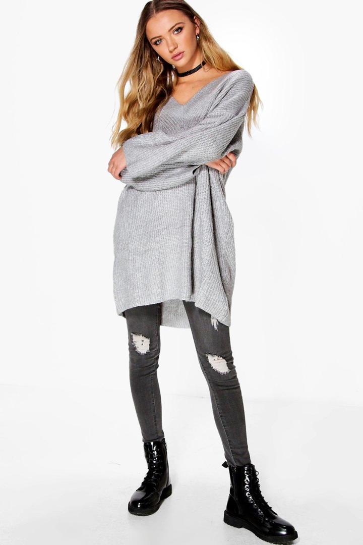 Boohoo Esme Oversized Wide Sleeve Jumper Grey
