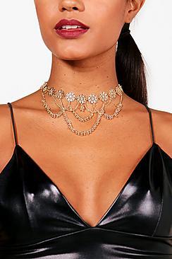 Boohoo Lucy Metal Daisy Chain Choker And Drape Detail