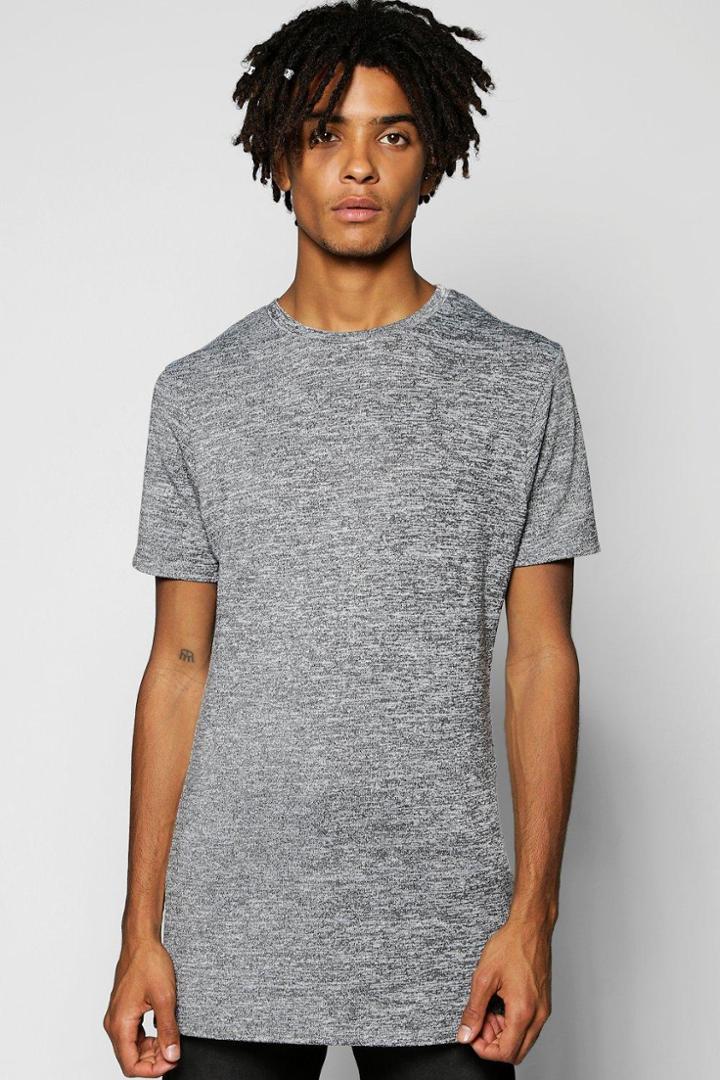 Boohoo Longline Space Dye T Shirt Grey