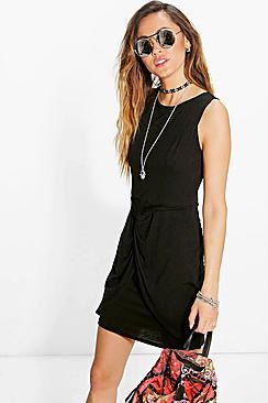 Boohoo Hedvig Knot Front Wrap Bodycon Dress