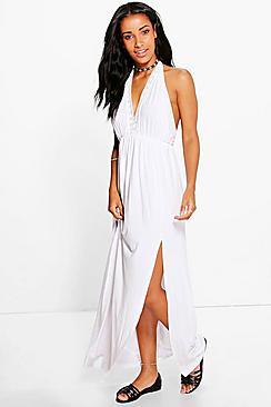 Boohoo Harmony Halterneck Crochet Trim Dress