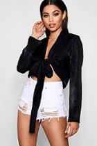 Boohoo Lottie Tie Plunge Oversized Blouse