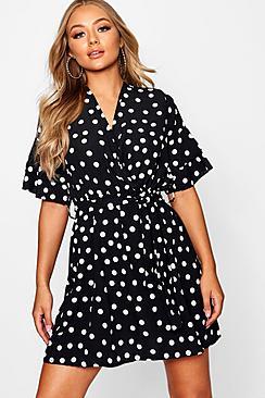 Boohoo Large Polka Dot Floral Tea Dress