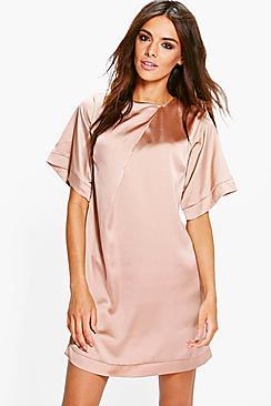 Boohoo Gracie Satin Cap Sleeve Shift Dress