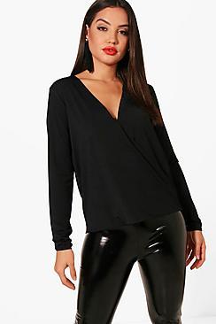 Boohoo Olivia Silky Wrap Front Top
