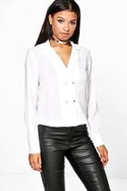 Boohoo Claire Double Breasted Long Sleeve Shirt