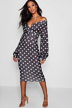 Boohoo Tall Polka Dot Midi Bodycon Dress
