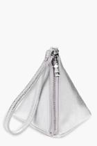 Boohoo Lottie Metallic Pyramid Handstrap Clutch Bag Silver