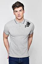 Boohoo Jersey Polo With Embroidered Rose