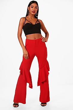 Boohoo Sadie Crepe Frill Asymetric Wide Leg Trouser