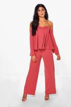 Boohoo Mia Off The Shoulder Top & Wide Leg Trouser Co-ord Rose